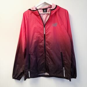 New Balance Womens Medium Jacket Windbreaker Ombré Red Full Zip Hood​​